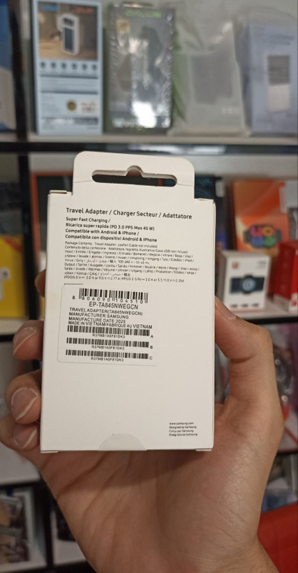 آداپتور کلگی سر شارژر 45W وات شارژر سامسونگ مدل تایپ سی اصلی پک ویتنام EP TA845 USB-C سه پین